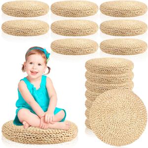 Barydat 8 Pcs Floor Cushions Round Large Pillow Seating Meditation Floor Pillow Boho Natural Woven Seat Cushion Japanese Tatami Cushion for Yoga Room Balcony Chair Pad, 15.75 Inch