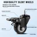 4Pcs 1.5 Inch Heavy Duty Caster Wheels, Swivel Casters with Brakes and M8 Threaded Stem, 110 Lbs Capacity Black Rubber Replacement Wheels for Furniture & Carts