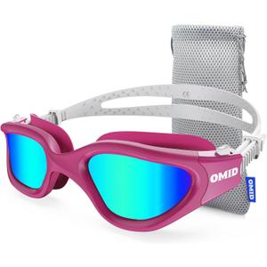 OMID Swim Goggles, P2 Polarized Swimming Goggles for Men Anti-fog Goggles Swimming for Adult Women (C3-wine Red Frame Light Smoke Lens)