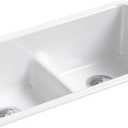 KOHLER Iron/Tones® 33" Top-/Undermount Kitchen Sink, Smart Divide® Double-Equal Kitchen Sinks, K-5312-0, White, Large