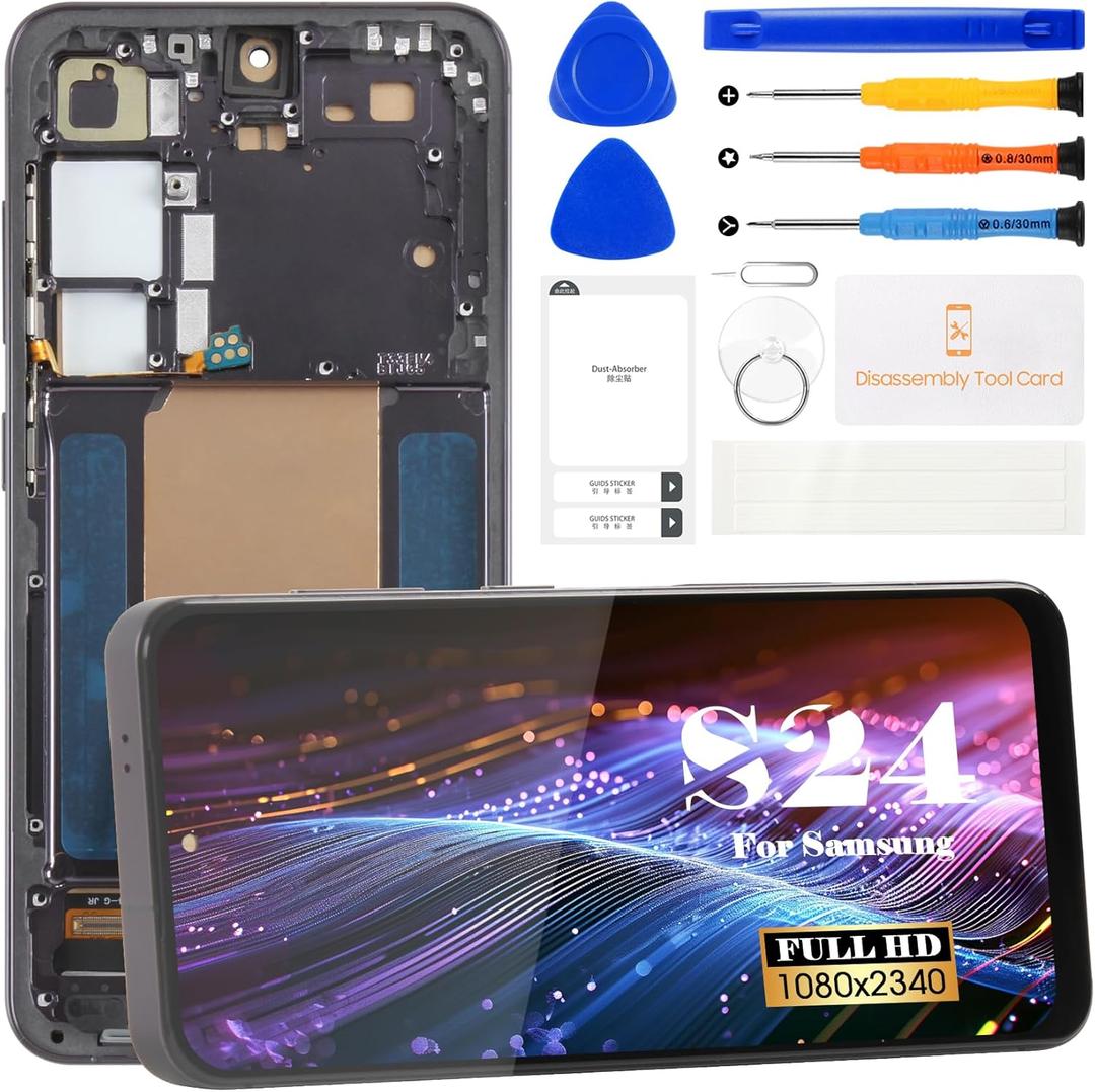 TFT for Samsung Galaxy S24 Screen Replacement for Samsung S24 LCD Display for Galaxy S24 SM-S921B SM-SM-S921U SM-S921W Digitizer Touch Screen Assembly Repair Kit with Fame (Black, NO Fingerprint)