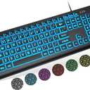 SABLUTE Large Print Backlit Keyboard, Wired USB Lighted Computer Keyboards with 7-Color & 4 Modes Backlit, Oversize Letters Keys Easy to See and Type, Keyboard Compatible for PC, Laptop (Black)