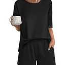 Ekouaer Pajamas for Women Set 2 Piece PJ Soft Comfy Lounge Sets Short Sleeve Tops Shorts Sets Cotton Sleepwear,Size XL, Black