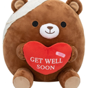 Get Well Soon Plush Bear - Teddy Bear Plush Toy with Injury Bandage, Kids' Pillow Cushion, Get Well Soon Gifts for Patient Kids, Dark Brown, 8 Inch