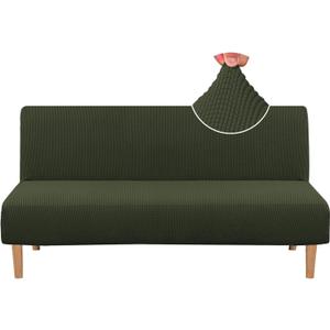 H.VERSAILTEX Armless Futon Cover Stretch Sofa Bed Slipcover Protector Elastic Feature Rich Textured High Spandex Small Checks Jacquard Fabric Futon Cover, Machine Washable, Olive