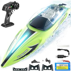 BEZGAR RC Boat, 14 inch Remote Control Boat for Kids and Adults, 25 KPH Fast RC Speed Boats with 1100 mAh Battery, Ideal Waterproof Toy Boats for Lakes & Pools - HJ813 Green