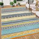 GlowSol Outdoor Rugs 9x18 Waterproof Portable Camping Carpet, Reversible Outdoor Plastic Straw Rug for Patio, RV Mat Bohemian Outdoor Rugs for Porch, Deck, Backyard, Balcony, Picnic,Yellow/Teal