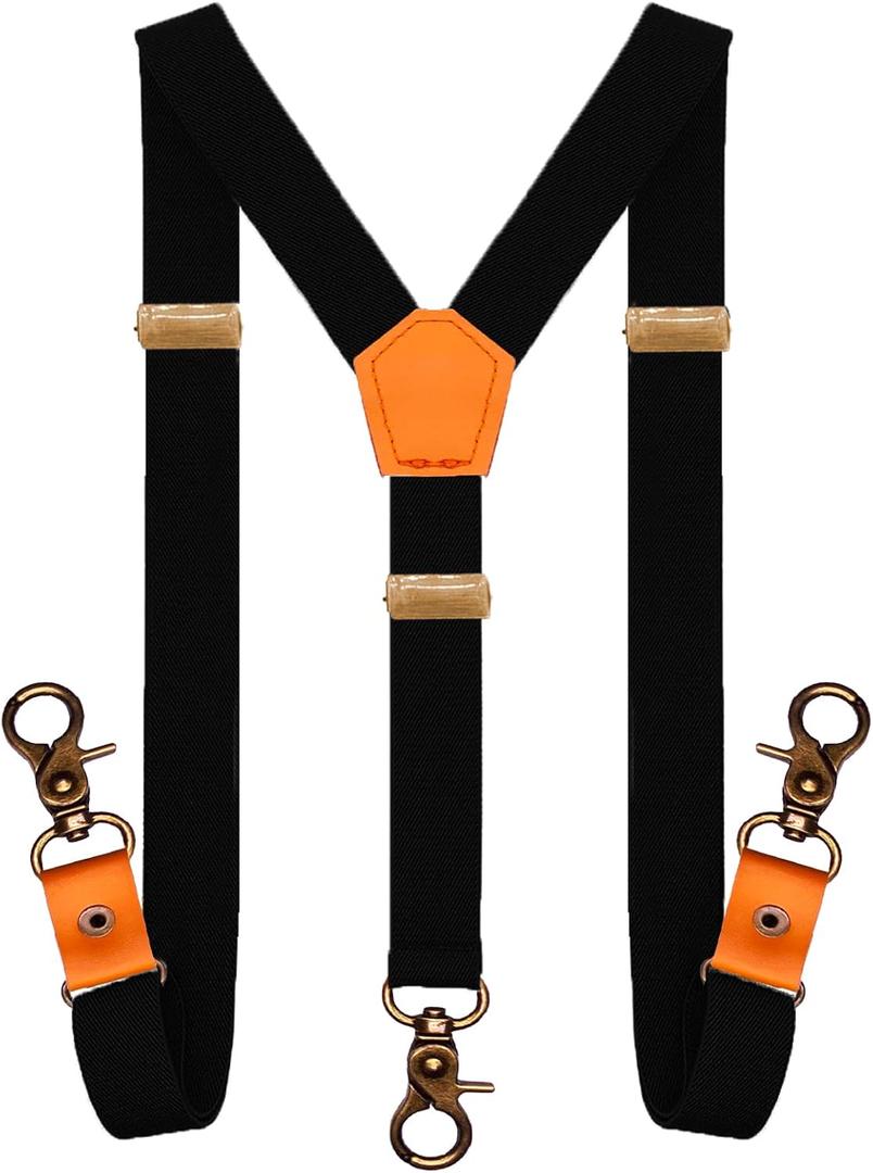 MENDENG Adjustable Suspenders for Men Bronze Metal Clips Braces with Leather (One Size, Snap Hooks/Black)