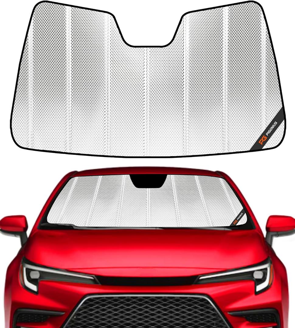 Pigenius Windshield Sun Shade for Toyota Corolla Hatchback 2019-2025, Corolla Sedan 2020-2025. Reflective Aluminum Film Front Window Sunshade - BLAZBLOCK