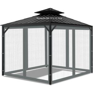 Gazebo Universal Replacement Mosquito Netting, 10' x 12' Outdoor Mesh Netting Screen 4-Panel Sidewall with Zipper for Patio Canopy Garden Porch Pergolas and Backyard, Gray(Mosquito Net Only)