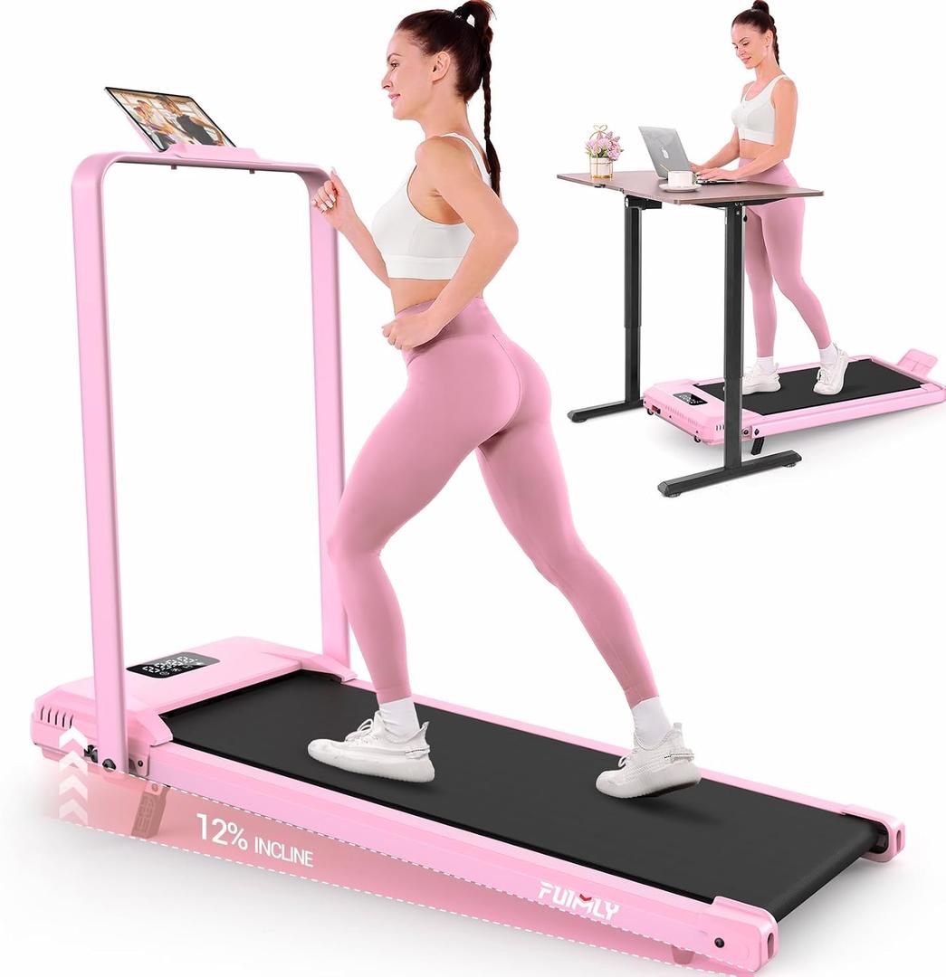 FUNMILY Upgrade Walking Pad Folding Treadmill with 12%/15% Incline & Handle Bar, 3.5HP Foldable Under Desk Compact Treadmills for Home/Office/Gym, 400+lb Capacity, Shock Absorption