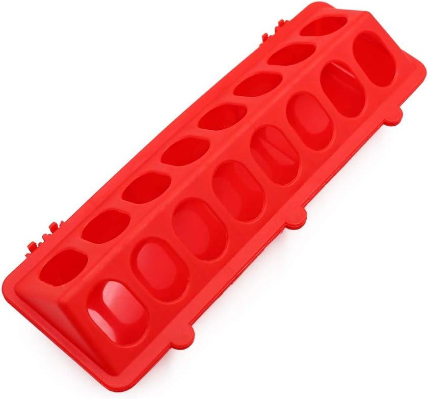 Flip Top Poultry Feeder Trough Small Chick Feeder Plastic Chicken Feeder No Waste Spill Proof for Birds Small Poultry (Red)
