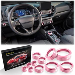 Polodunn for Ford Bronco Sport Accessories 2021-2024 (No fits Bronco), 11pcs Aluminum Alloy Knob Cover Trim Kit - A/C, Vol Tune, Air Vents, Headlight, Gear Shift & Mode Switch (Pink)