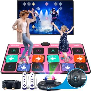 FWFX Dance Mat for Adults and Kids, Double User Wireless Dance Pad Game for TV, Plug and Play Electronic Dance Mats with Smart Camera, Exercise Dancing Mat for Family Games, Xmas Birthday Gifts Ideas (65.4" x36.6", Pink)