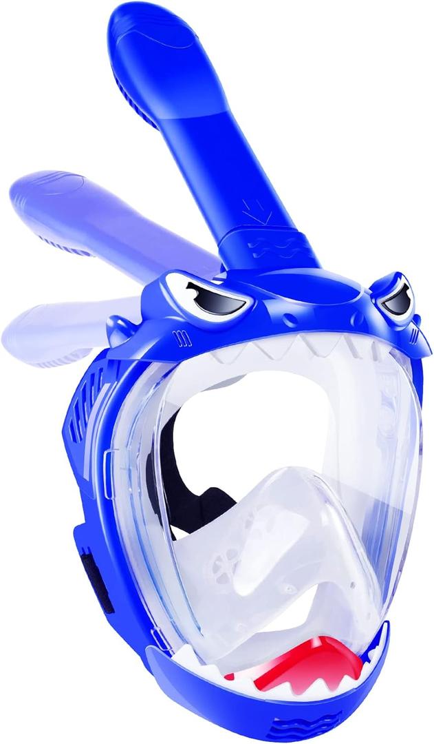 Full Face Snorkel Mask for Kids with 180 Panoramic View, Snorkeling Set Featuring Anti-Leak and Anti-Fog Foldable Dry Top Design for Safe Underwater Adventures Snorkeling Gear for Kids
