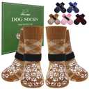 EXPAWLORER Dog Socks for Cold Winter Snow to Prevent Licking Paws, Anti Slip Doggie Booties Grippy Shoes for Hardwood Floors, Boots & Paw Protectors for Small Medium Large Senior Dogs Khaki L