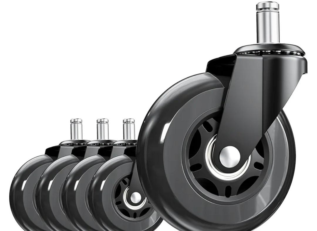 3 Inch Office Chair Wheels Set of 5, Heavy Duty Replacement Casters, Smooth Quiet Roll for Hardwood Floor Carpet, Universal 11mm Stem, Non-Marking PU Wheels（Black 5 Pack)