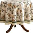 ISAENNE Designer Vintage Linen Round Table Cloth,Floral and Bird Pattern Elegant Tablecloth,Fall Wrinkle Resistant Home Decor Tablecloths for Dining Kitchen Christmas,Diameter 67"-Murad A