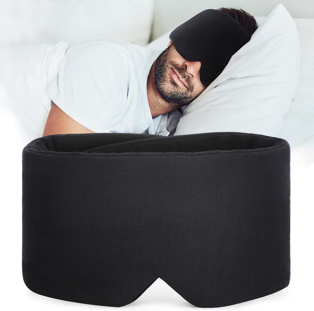 FRESHME Sleep Mask Blackout - Handmade Cotton Sleep Mask for Women Men Eye Mask for Sleeping Black Soft Eye Cover for Sleeping with Adjustable Veclro Breathable Eye Blindfold for Night Nap Travel