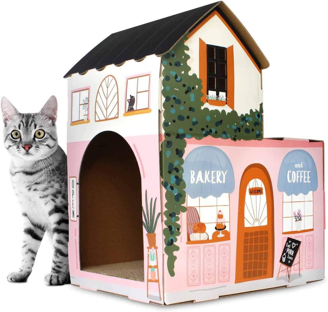 Cat House with Scratcher & Catnip Included - Coffee House Cat House with Scratcher & Catnip Included - Coffee House