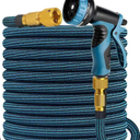 50 ft Expandable Garden Hose - Kink Free Flexible Water Hose with Thumb-Controlled 10-Function Nozzle, 3/4 Solid Brass Connectors, Retractable Latex Core - Lightweight Expanding Hose