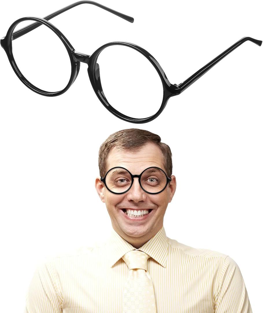 Big Round Eye Glasses Black Accessories Cosplay Jumbo Round Eyeglasses Fake Nerd Glasses for Adult Halloween Event Festival Dress up