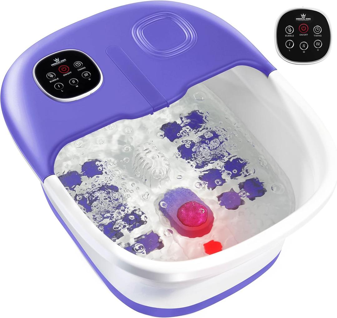 Medical king Foot Spa with Heat and Massage and Jets Includes A Remote Control A Pumice Stone Collapsible Foot Spa Massager with Heat and Massage Bubbles and Vibration (Blue)