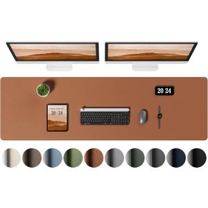 Aothia Leather Desk Pad Protector, Office Desk Mat, Large Mouse Pad, Laptop Desk Pad, Non-Slip PU Leather Desk Blotter, Waterproof Desk Writing Pad for Office and Home (Brown, 55" x 17")