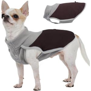 MIGOHI Dog Fleece Vest with Leash Hole - Soft Thermal Sweater Winter Warm Coats with Adjustable Button Neck for Small Medium Large Dogs, Pullover Dog Jacket Cold Weather, Schnauzer, S, Brown