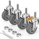 HOLKIE Caster Wheels 3 inch with No Brake Stem Casters, 3/8" -16 x 1-1/2" (Stem Diameter 3/8", Stem Length 1-1/2") Threaded Swivel Casters Set of 2 Heavy Duty Castors Grey