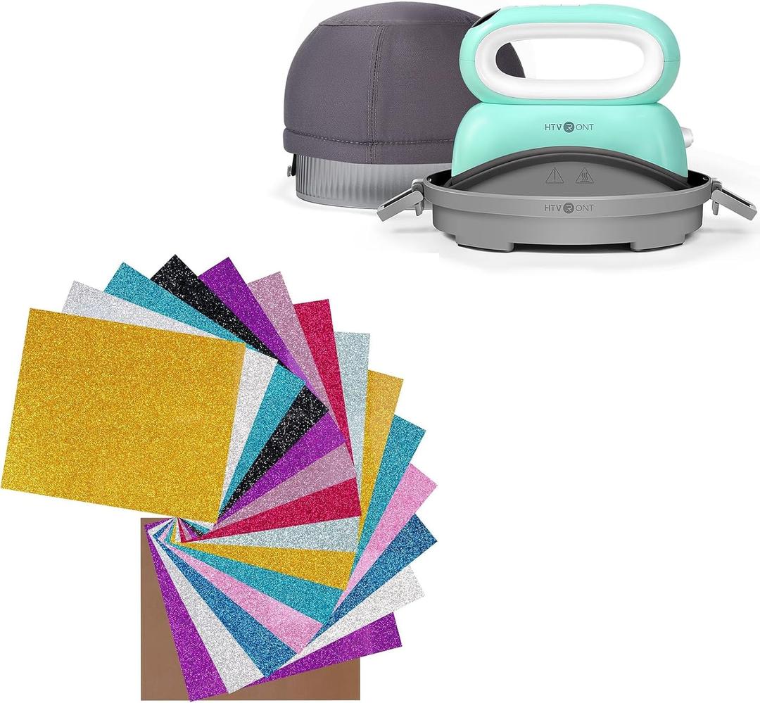HTVRONT Hat Heat Press and Glitter HTV 15 Pack Bundle