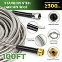 100FT Stainless Steel Garden Hose 304 Metal Water Hose, Flexible No Kink, Leak-Proof & Crush Resistant, Lightweight with 7-Function Spray Nozzle, for Yard, RV, Car Wash