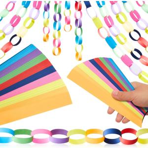 Lincia 600 Sheet Paper Chain Garland Strips 1x8 Inch with Double Sided Tape, DIY Construction Paper Chains for Birthday Wedding Holiday Party Decorations, Crafts Supplies (Mexican Festival)