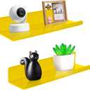 ROYALITA Small Acrylic Shelves Wall Mounted | Set of 2 | 12 Inches | Wall Hanging Plant Display Shelves, Room Decor Floating Wall Shelves for Gaming Room Bedroom, Living Room, Office, Yellow