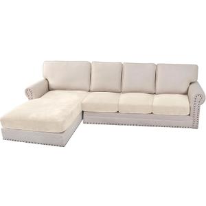 H.VERSAILTEX Velvet Stretch Sectional Couch Covers 4 Pieces Sofa Seat Cushion Covers L Shape Separate Couch Cover for Both Left/Right Sectional Couch (Large Sofa 3 Seater + 1 Chaise, Cream)