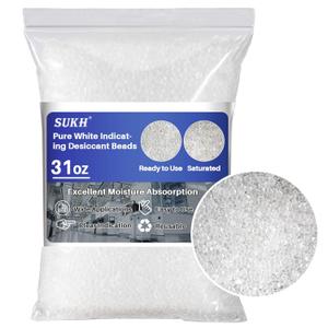 Sukh Pure White Silica Desiccant Beads 879G - Indicating Silica Gel Beads Drying Silicone Beads Reusable Desiccant Dehumidifier for Camera,Electronic,Books,Documents,Clothes,Painting,Jewelry