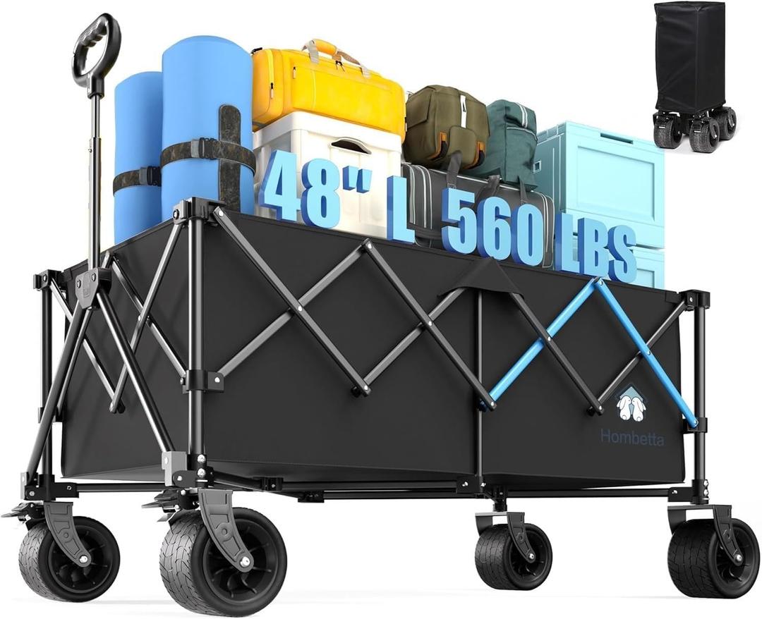 48" XL Collapsible Wagon Cart, 400L Heavy Duty Folding Wagon with 560 lbs Capacity, All-Terrain Wheels for Beach, Camping, Garden, Sports, Shopping