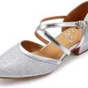 Closed Toe Low Heel Glitter Ballroom Dance Shoes for Women Salsa Latin Wedding Party 1 1/2 Heel S11-1 (8)