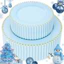 supernal 100PCS Blue Plastic Plates with Gold Beads - Disposable Heavy Duty Elegant Light Blue Plastic Plates Set Include 50 Dinner Plate and 50 Dessert Plate Perfect for Wedding, Birthday & Party