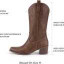 DREAM PAIRS Women's Square Toe Cowboy Cowgirl Boots Embroidered Mid Calf Western Boots Fashion Dress Low Chunky Heel Boots for Theme Party Country Concert (9, Brown-pu)