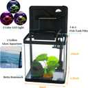 Betta Fish Tank Self Cleaning Glass 2 Gallon Small Nano Aquarium Starter Kits Desktop Room Decor w/LED Light Decorations & Whisper Filters Water Pump (Fish Tank)
