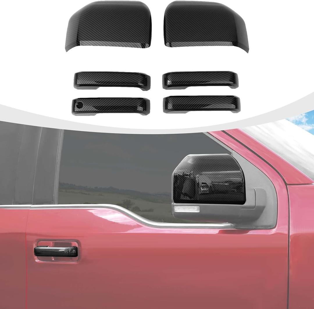 RAZPOY Carbon Fiber Rearview Mirror Cover & Door Handle Covers Kit Compatible with Ford F150 Accessories 2015-2020