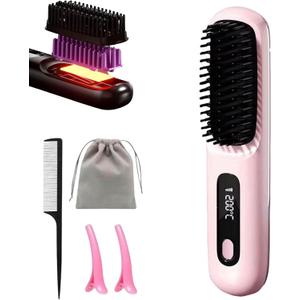 Go Brush Pro Canada, 2026 Upgraded Portable Straightener Brush - GoBrush PRO, 5 Min On-the-Go Styling, Shiny and Healthy Hair for All Hair Types,Fast and Easy (Pink)