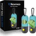 2 Pack Dog Poop Bag Dispenser with Built-in LED Flashlight, Pet Waste Bag Holder for Leash with Carabiner Clip for Lead Leash, 2 Rolls Leak-proof Doggy Waste Bags for Dog Walking, Blue, Eliamo