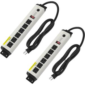 CCCEI 2 of 12 Gauge Heavy Duty Power Strip Surge Protector 4800J, 20 Amp 6 Plug Industrial Shop Garage Metal Multiple Outlet, 4FT Extension Cord 5-15P Adapter High Amp 6-20R T-Slot 20a for Appliance.
