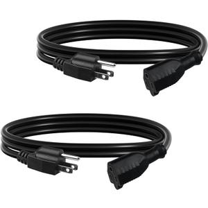 BN-LINK 6ft Indoor Outdoor Extension Cord 16/3 SJTW, 2 Pack, Black, 3-Prong, Weather Resistant & Flame Retardant, for Indoor, Garden, Landscaping & Holiday Decorations, ETL