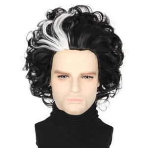 Topcosplay Men Wigs Short Curly Black Mixed White Halloween Costume Party Funny Wigs