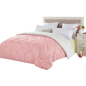 Seward Park Full Queen Size Pink Beige White Comforter, All Season Soft Reversible Bedding, Cooling Lightweight Fall Blanket, Girls Bedspread