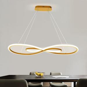 Likelgn Modern Linear Chandelier Pendant Light for Kitchen Island & Dining Room, 39" Dimmable LED Ceiling Fixture with Remote, 3000K-6500K Adjustable​ (Infinite, Gold)