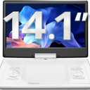 YOTON 16.9" Portable DVD Player, 4-6 Hours Rechargeable Built-in Battery, 14.1" HD Swivel Screen, Dual Stereo Speakers, USB/SD/AV/Audio/Gamepad Support -White [Not Support Blu-Ray]